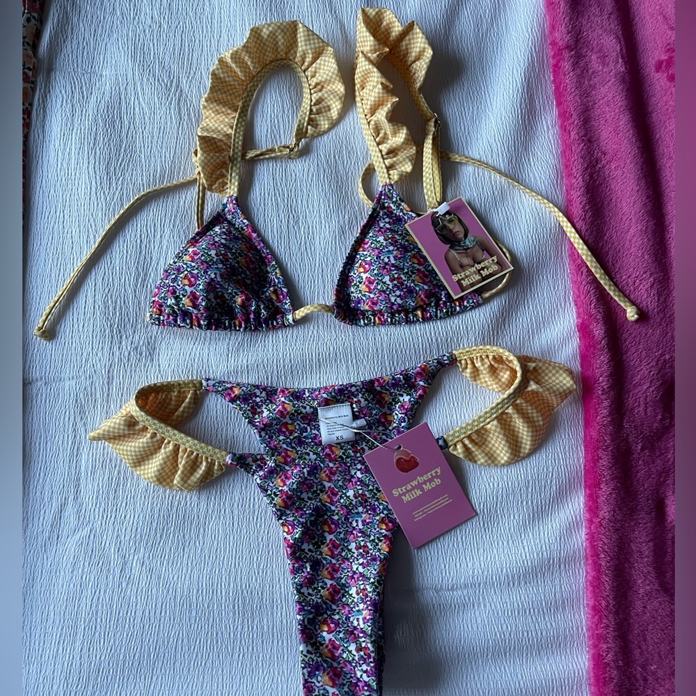 Strawberry Milk Mob Floral and Yellow Bikini